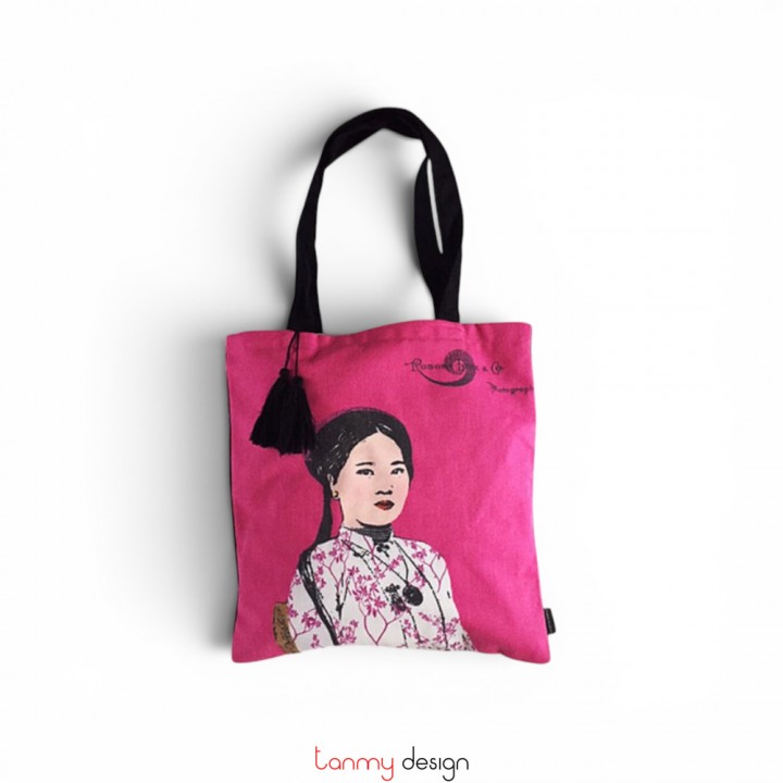 Túi tote vải in hình phụ nữ Việt nam-Miss Hồng